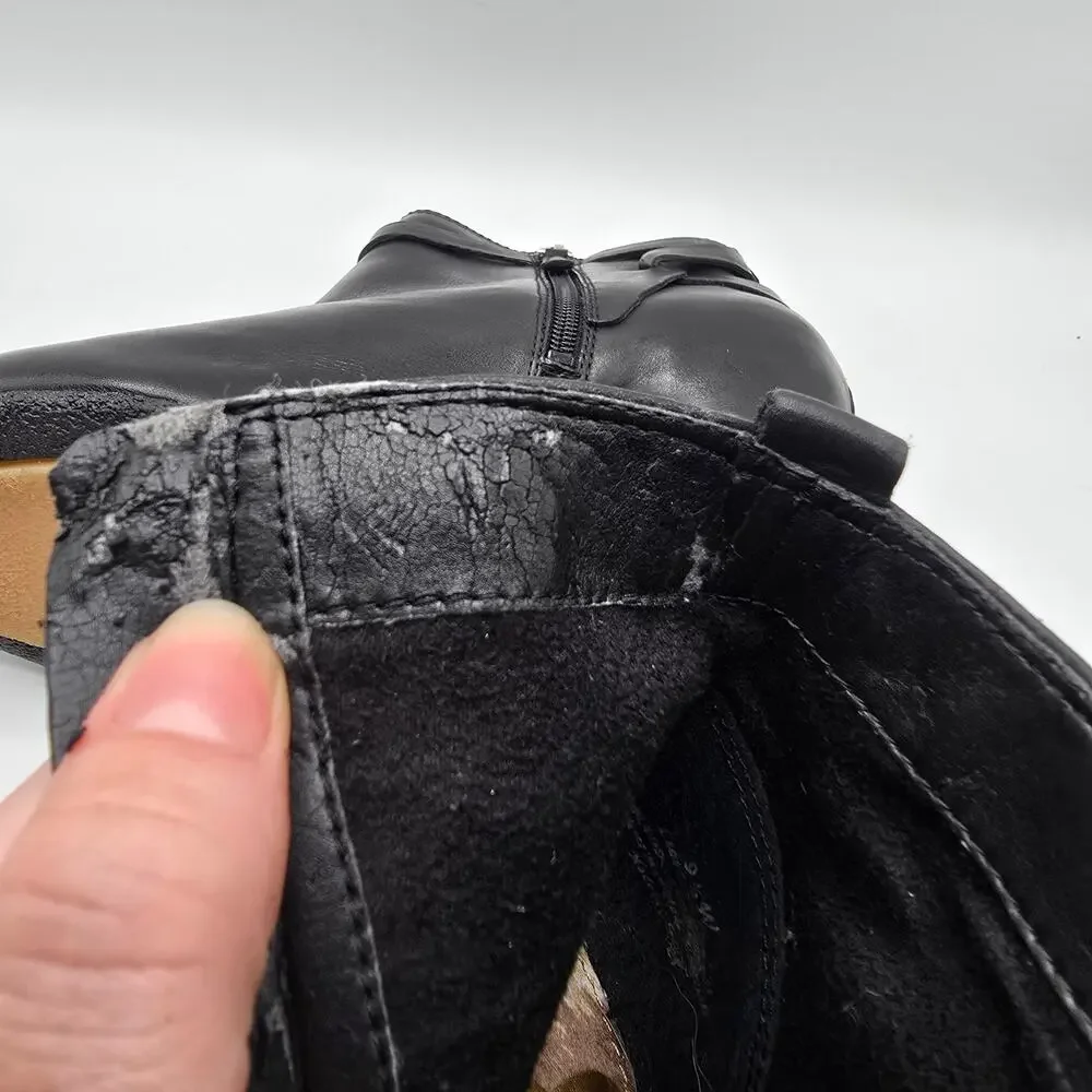 Sam‎ Edelman Maddox Mid Heel black leather strappy booties almond toe zip 9.5